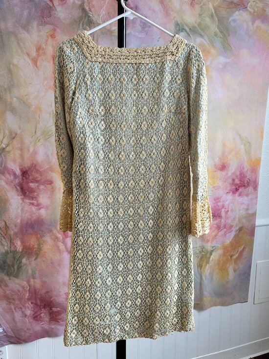 Vintage Dresses & Skirts - 1960s Baby Blue Lace Sheath Dress Cottage Core Inspired